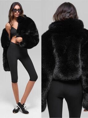 ALO Yoga Opulent Faux Fur Cropped Jacket Black